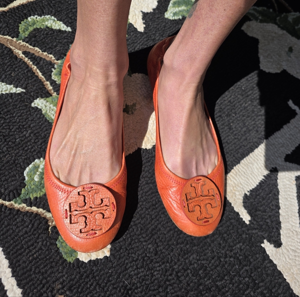 Tory Burch Pebbled Orange Flats